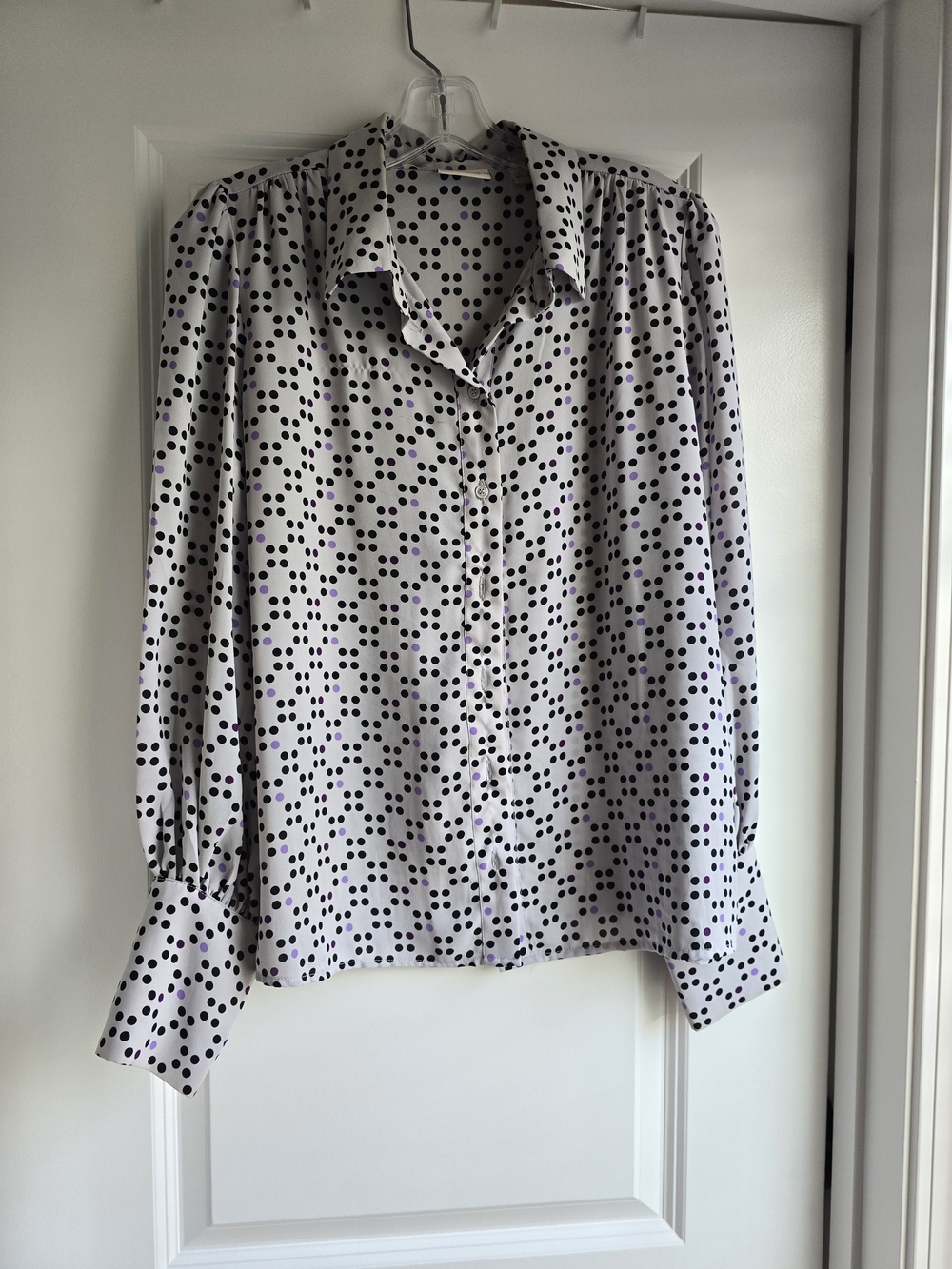 eva mendes for New York & Company Black & White Polka Dot Button-Up Blouse